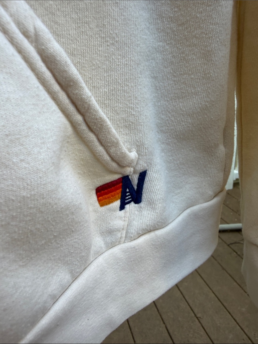 Aviator Nation Off-White Zip Hoodie with Yellow-Orange-Red-Blue Stripes - Picture 3 of 4